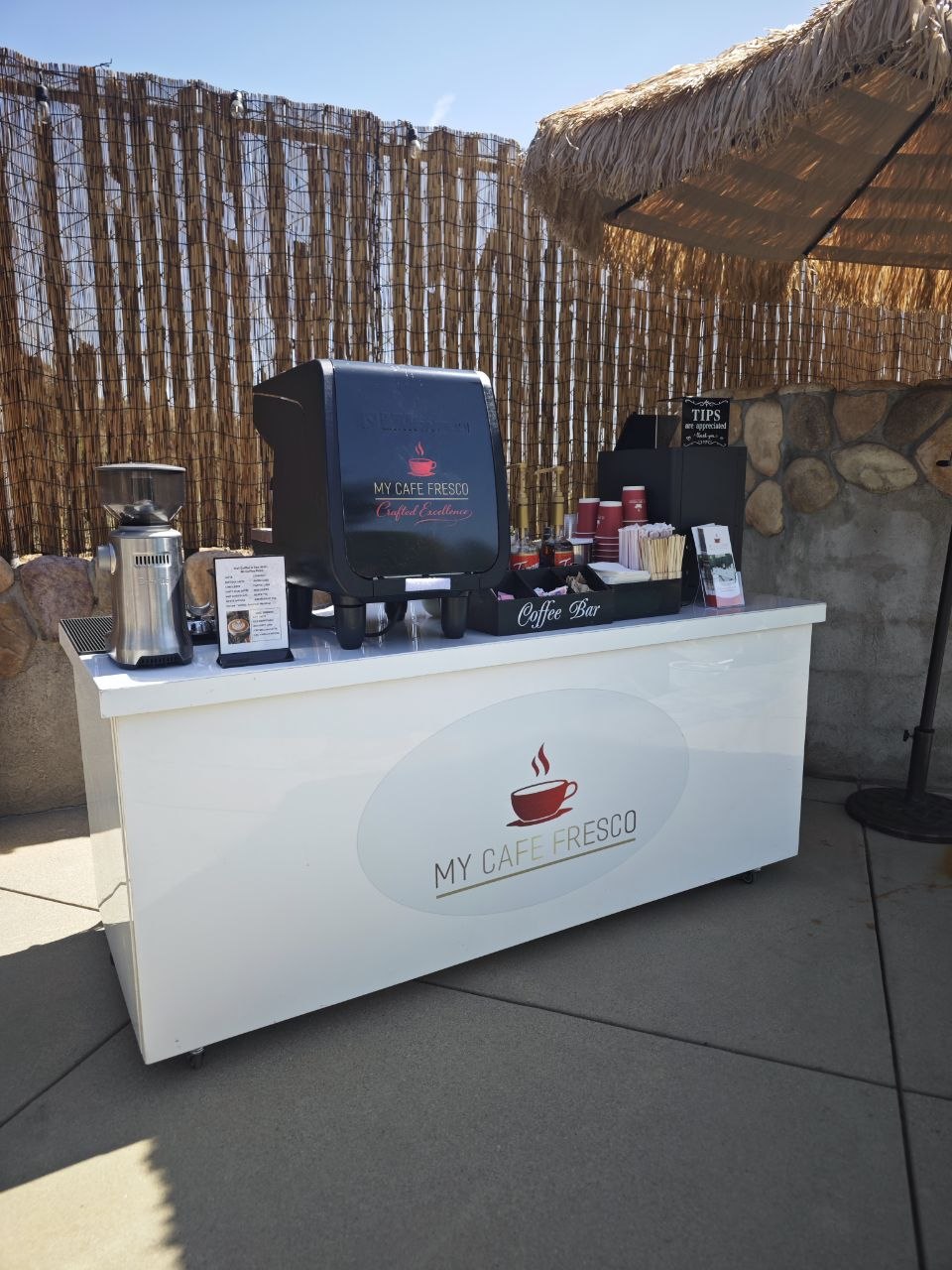 My Cafe Fresco espresso cart set up for an outdoor event